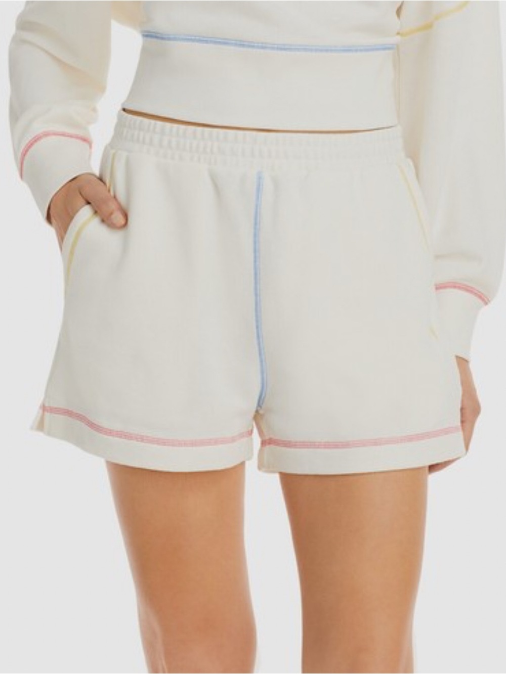 Rails Jane Cream Rainbow Stitch Sweat Shorts